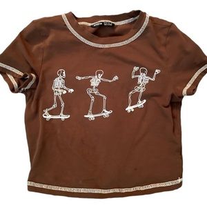 Skeleton print stitch tee